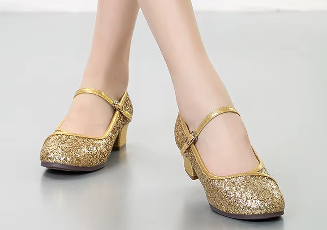 Gold Sequined Sparkly Ballroom Dance Shoes Flexible Sole
