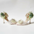 White with Green Roses & Anklet Shoes Fairytale Wedding