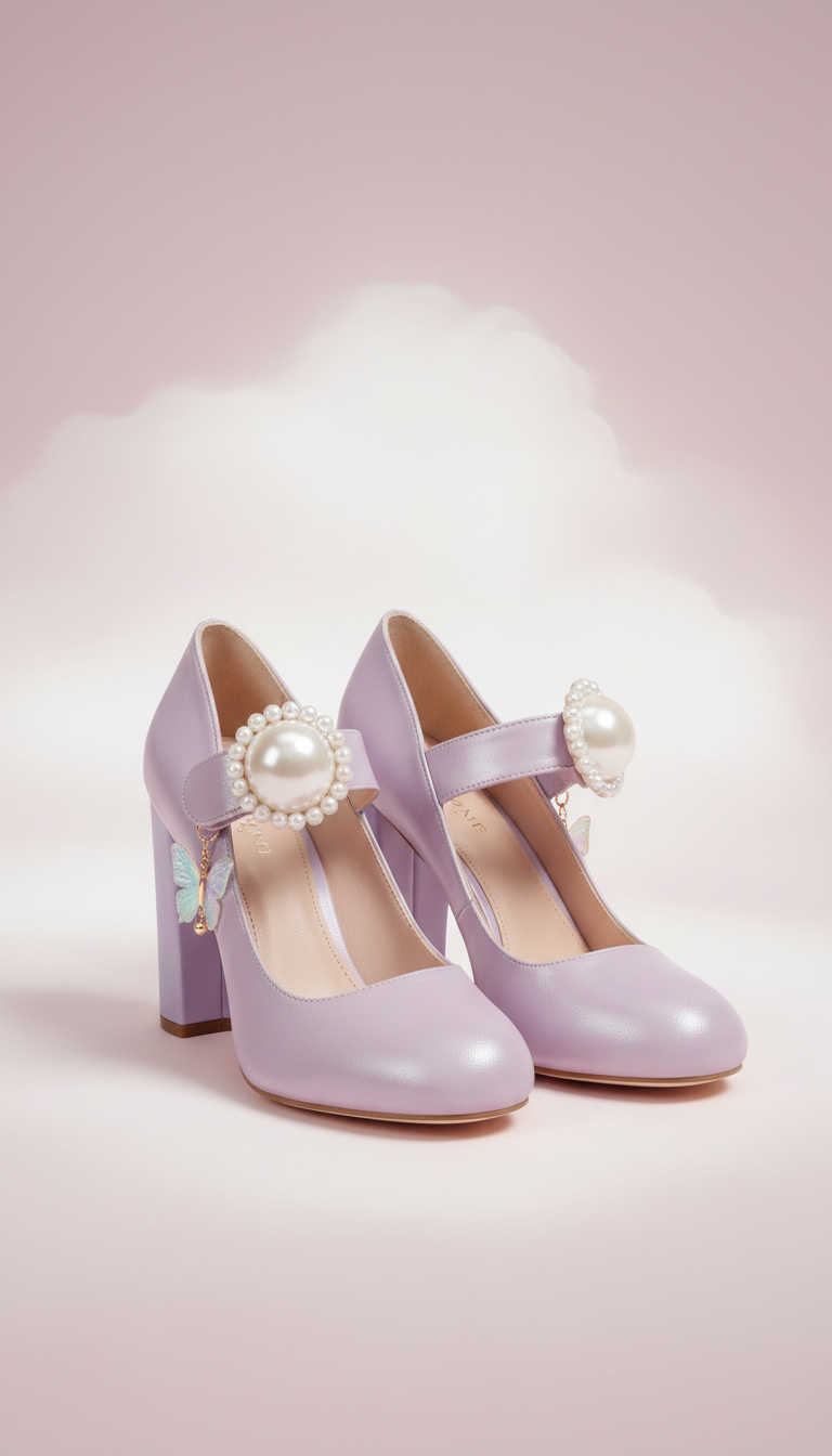 Lilac Veil pump with pearl buckle