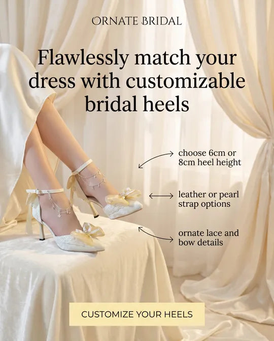 Ornate Ivory Bridal Shoes with Pale Yellow Bows & Anklet