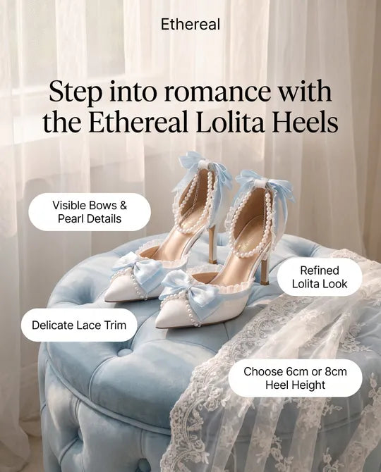 White & Blue High Heeled Lolita Cosplay Shoes Up to Size 7