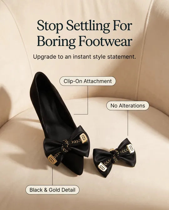 Black and Gold Letter Pair of Bow Shoe Charms