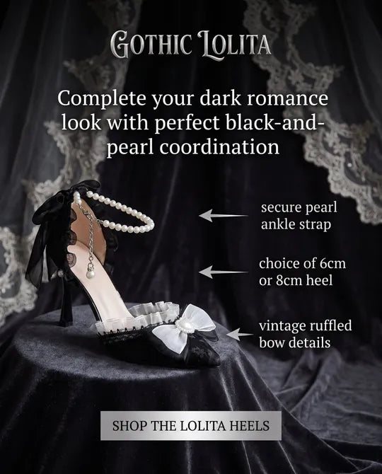 Vintage Black & White High Heels with Bows & Pearls