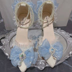 White Wedding Embellished Stiletto Heels with Blue or Pink Decal