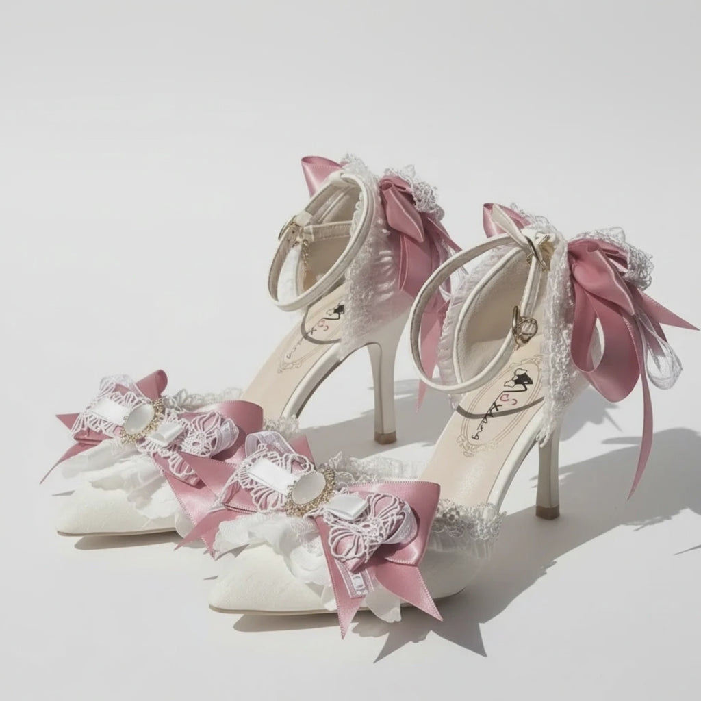 Lolita High Heel Wedding with Pink Bows & Matching Bag