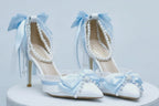 White & Blue High Heeled Lolita Cosplay Shoes Up to Size 7