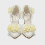 White High Heel Lolita Wedding Shoes with Yellow Roses & Pearls