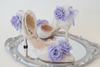 White Lolita Wedding Shoes with Lilac Purple Roses & Pearls