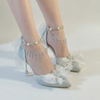 Ornate Silver Jewelled Wedding 8cm Stiletto Heels