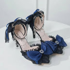 Deep Sea Blue Black Stiletto Pumps with Bows & Anklet