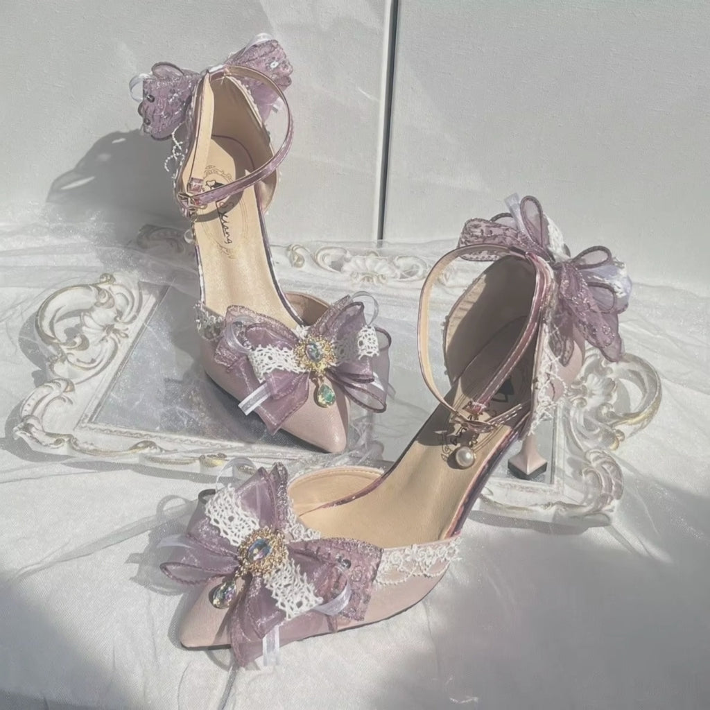 Purple Lilac Lolita Heels with Bows & Jewels