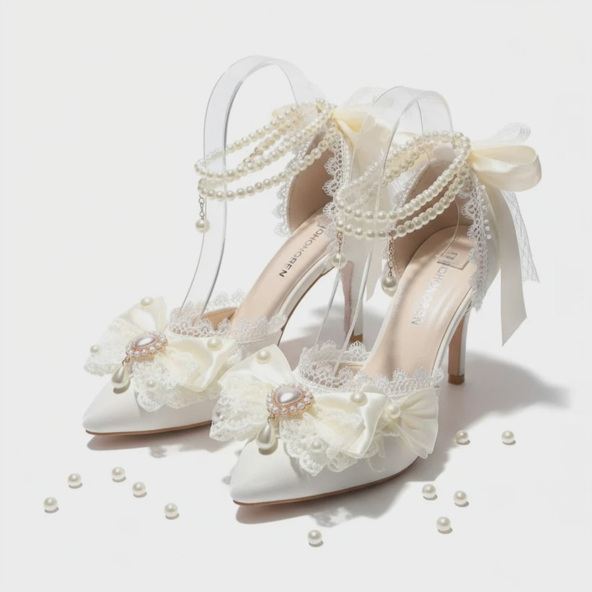 Embellished Stiletto Heel White Satin Jewlled Wedding Shoes