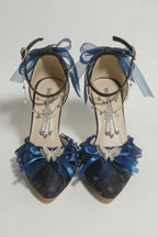 Black High Heel Pumps with Electric Blue Bows & Silver Butterfly