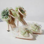 White with Green Roses & Anklet Shoes Fairytale Wedding
