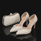 Designer Pearl Ivory High Heel Wedding Shoes & Matching Bag