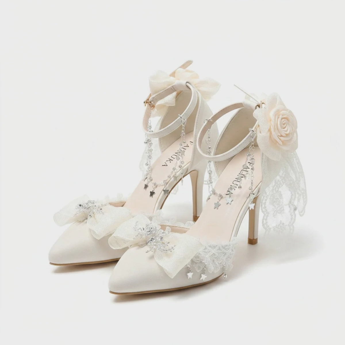 Deluxe High Heel White Satin Jewlled Wedding Shoes
