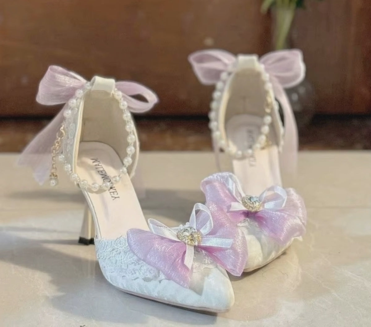 White & Pink High Heeled Lolita Wedding Shoes