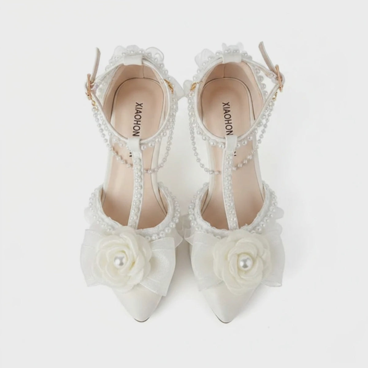 Ornate White Bridal Wedding Shoes with 3D Flowers & Pearls