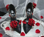 Black Goth Y2K Stiletto Heels with 3D Red Roses & Charms