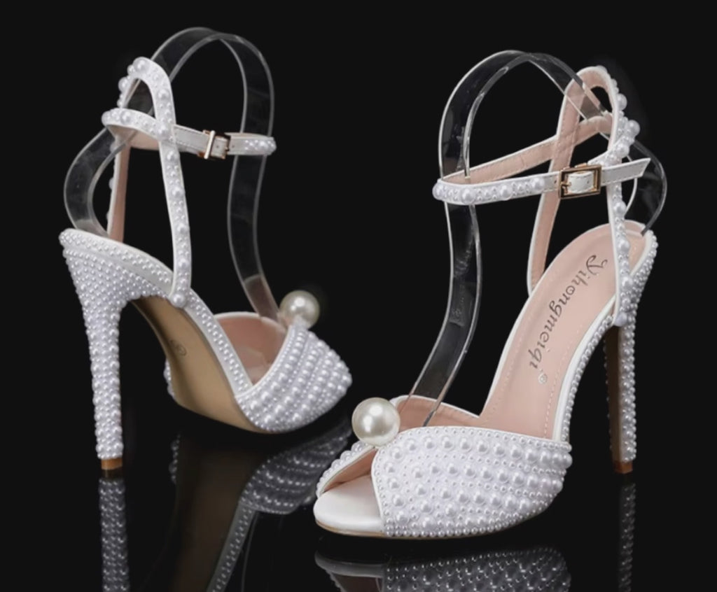 Luxury 11cm High Heel White Pearl Pumps Wedding Heels