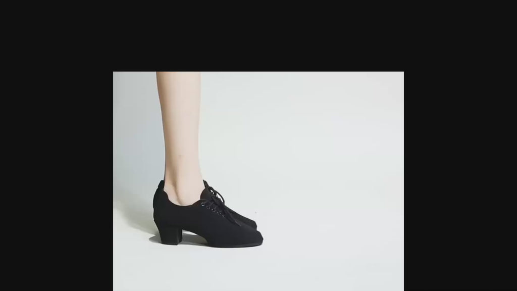 Professional Black Lace Up Dance Shoes with Square Heel