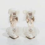 Elegant White Satin Wedding Lolita Shoes with Pearl Strap